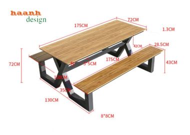 Bàn ghế sân vườn chân sắt mặt gỗ teak NTG001