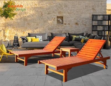 Giường Thư Giãn Bãi Biển và Hồ Bơi - Gỗ Teak Tự Nhiên GTT 003