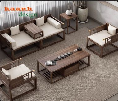 Sofa gỗ sồi sơn màu óc chó phong cách giả cổ BGC 008