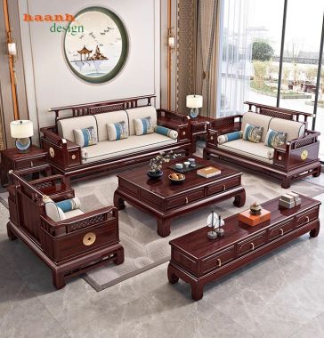 Bàn ghế sofa phòng khách giả cổ gỗ tự nhiên tinh tế BGC 006