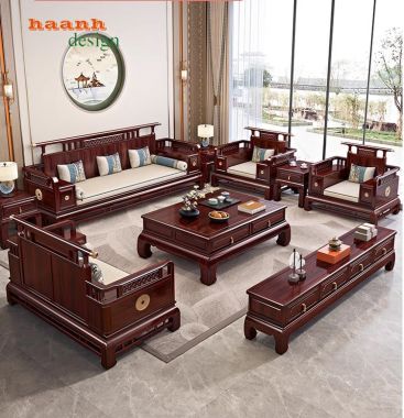 Bàn ghế sofa phòng khách giả cổ gỗ tự nhiên tinh tế BGC 006