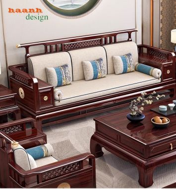 Bàn ghế sofa phòng khách giả cổ gỗ tự nhiên tinh tế BGC 006