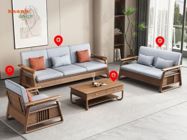 Sofa phòng khách gỗ tự nhiên gia đình tiện ích công năng SFH 002