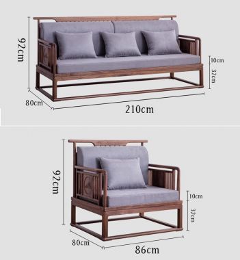 Sofa phòng khách gỗ óc chó tự nhiên phong cách Á đông BGC 003