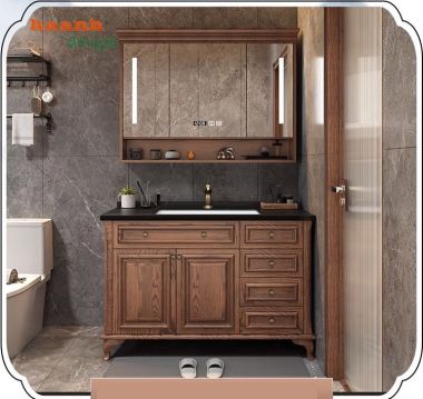 Tủ gỗ lavabo phòng tắm tân cổ điển tiện ích không gian TLC 002