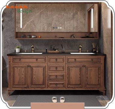 Tủ gỗ lavabo phòng tắm tân cổ điển tiện ích không gian TLC 002