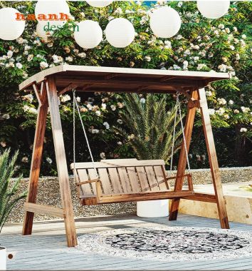 Xích đu sân vườn ngoài trời gỗ Teak tự nhiên an toàn tiện ích GNT 004