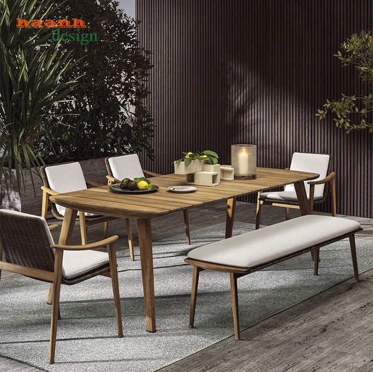 Bàn ghế gỗ teak kết hợp mây nhựa BGT 001